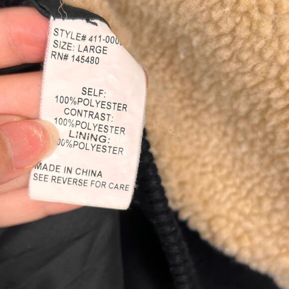 Movint Colorblock Raglan Sleeve Fleece Bomber Jacket L Black Tan Teddy - Picture 6 of 9